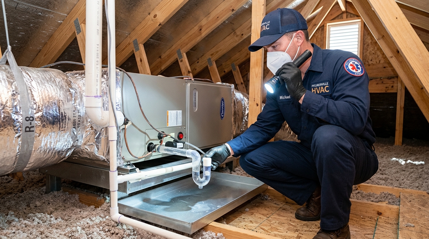 Attic drain pan algae inspection